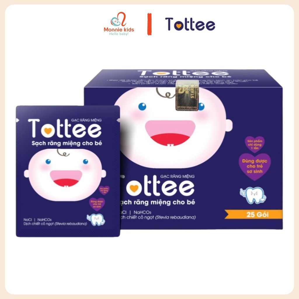 Rơ lưỡi Tottee cho bé sơ sinh hộp 30 gói, gạc rơ lưỡi vệ sinh răng miệng trẻ em - Monnie Kids
