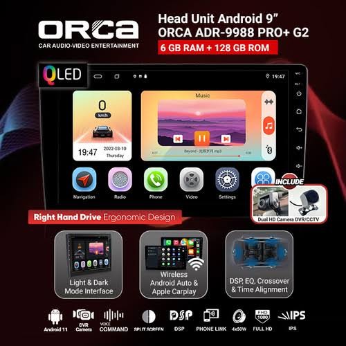 ORCA ADR-9988 PRO PLUS QLED NFC HEAD UNIT ANDROID MOBIL 6/128 9" 10" - Harga  6,015,000 rupiah*Gratis Ongkir