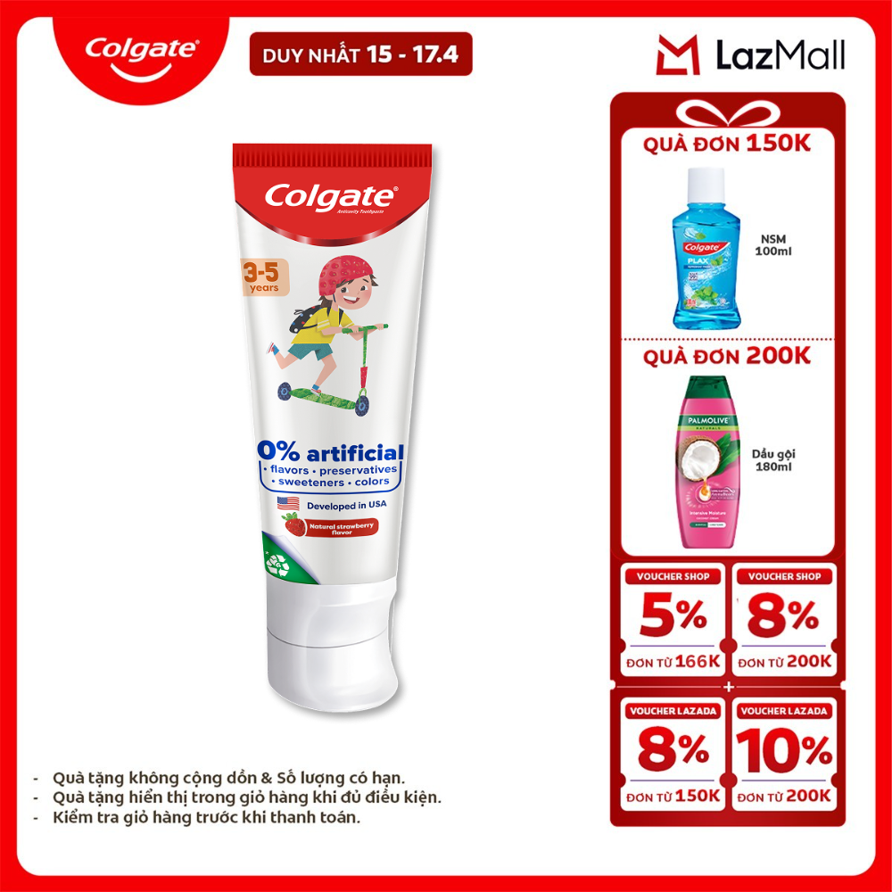 [Chỉ 15-17.4_X2 Voucher giảm đến 18%] Kem đánh răng Colgate Kid Free From cho trẻ em 3-5 tuổi không hương liệu và chất bảo quản 80g/tuýp