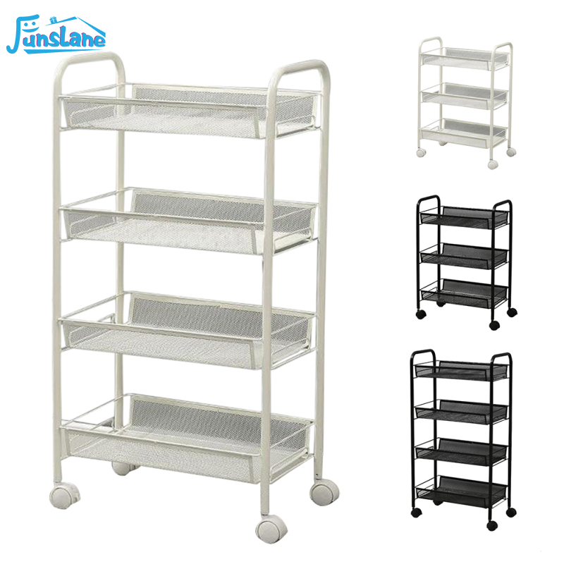 FunsLane 3 Tier/4 Tier Utility Rolling Carts With Handle, Lockable Casters, Multifunctional Storage Basket Organizer Shelves, Utility Rolling Carts For Office, Garage, Workshop ราคา 983 บาท*ส่งฟรี