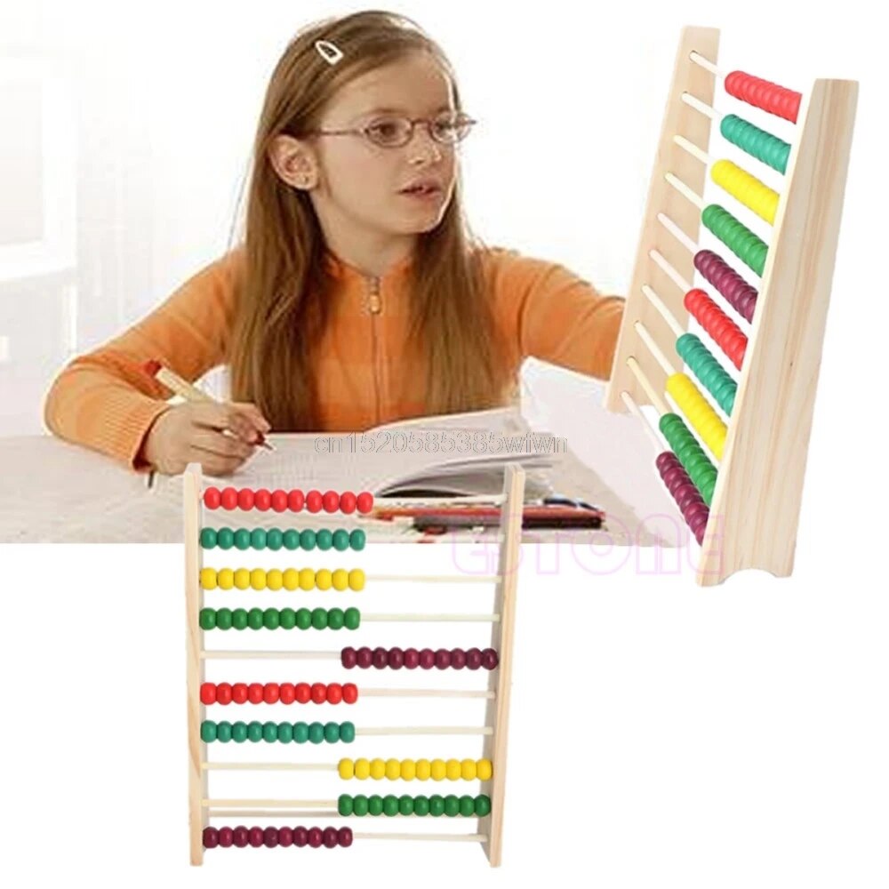 Wooden 10-Row Counting Colorful Beads Maths Learning Educational Kid Toy