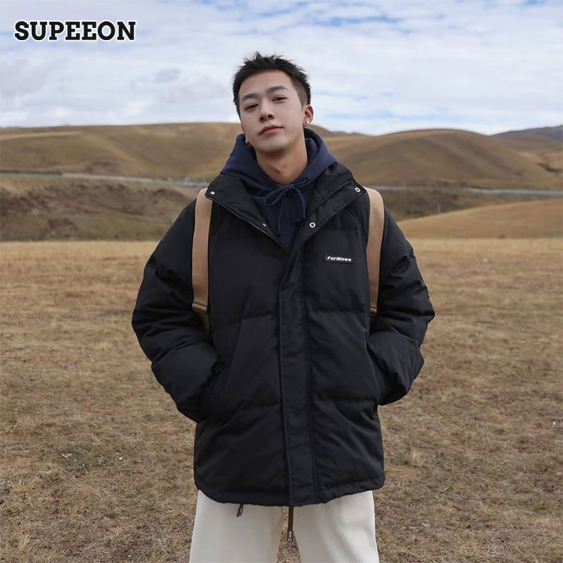 SUPEEONÁo khoác cotton phong cách Hàn Quốc thời trang nam màu trơn mùa đông áo khoác cotton dày áo khoác Jacket ấm