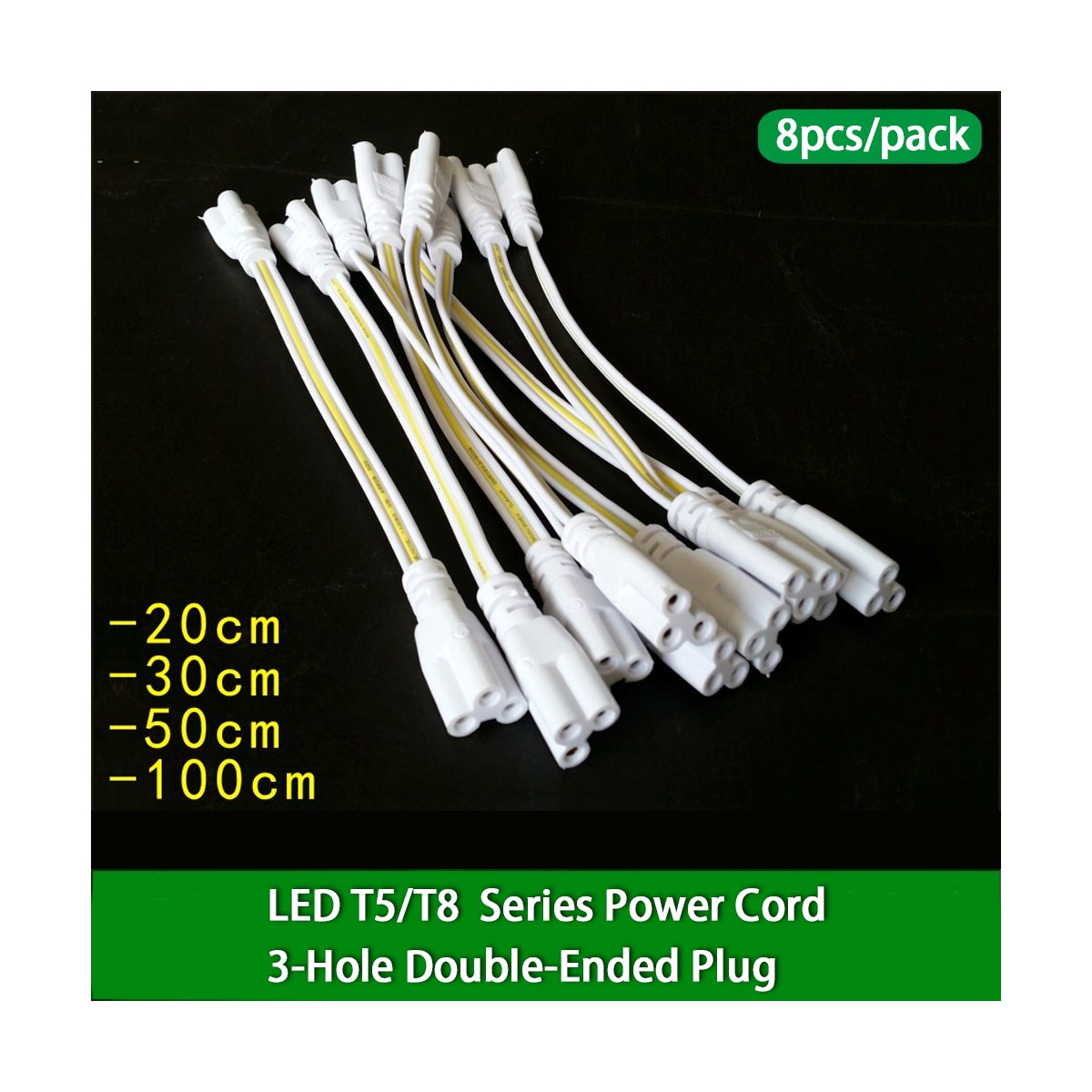 【Worldwide Delivery】 (8pcs / pack) T5 T8 LED Tube Connecting Fluorescent Lamp Connector Cable Female Plug Copper Cord 3 Pin Double Ends 20 / 30 / 50 / 100CM
