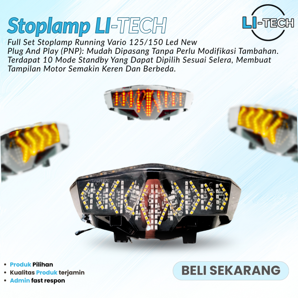 Stoplamp Running 8 Mode Lamp 1Set Stoplamp Belakang Vario 125 /150 Led New/Old Beat Deluxe Vario 160 Harga 119,000 rupiah*Gratis Ongkir