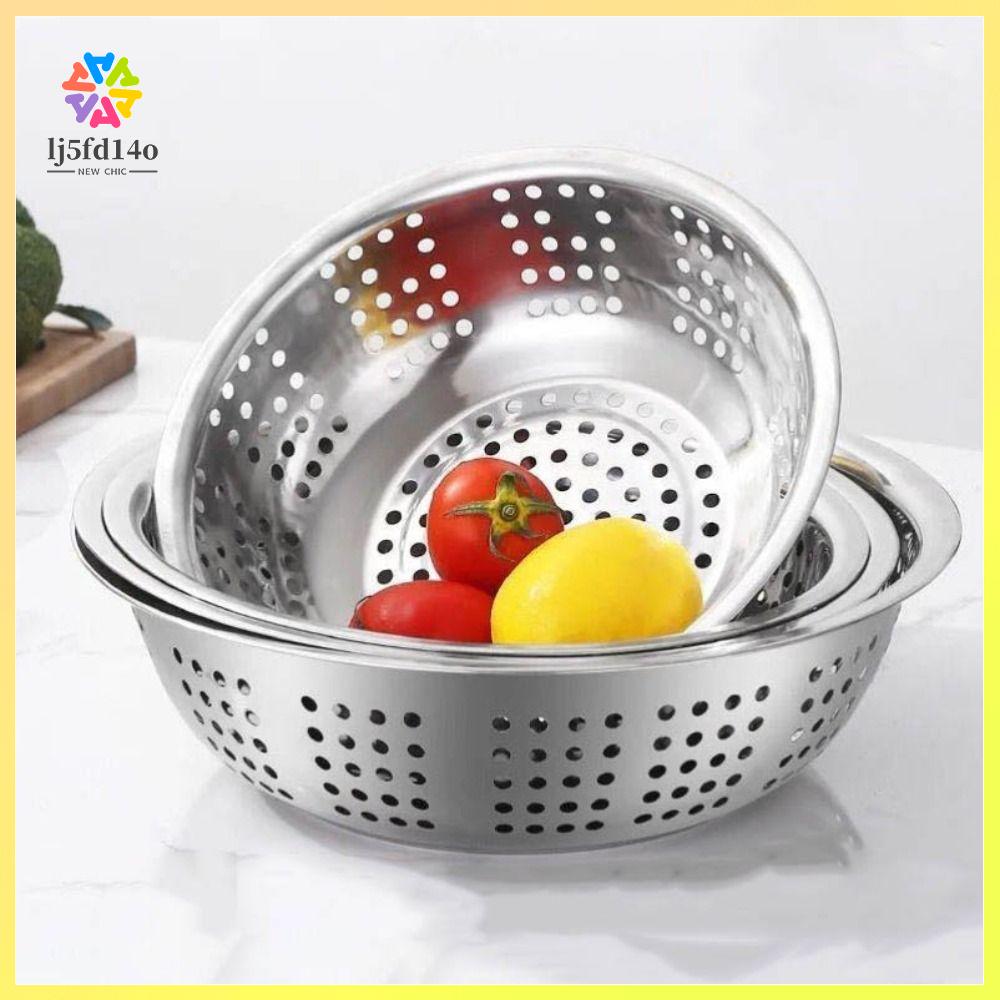 LJ5FD14O Thép không gỉ Chậu nạo Lỗ Tròn Chậu rửa gạo Rò rỉ Bát lưới lọc Trái cây
