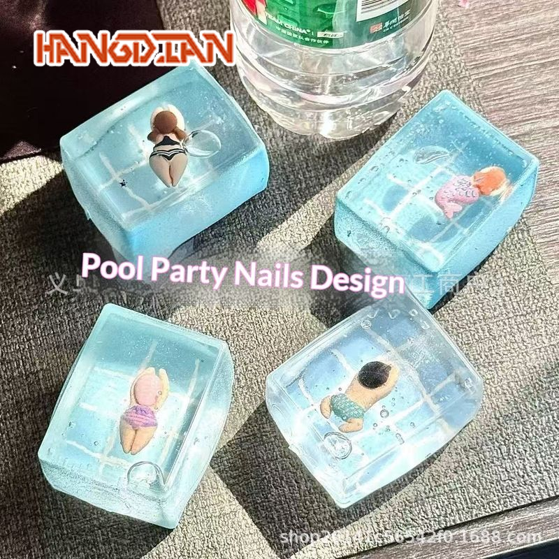HANGDIAN Swimming Pool Party Squishy Toy - Cute Mini Figures in Ice Cube Design, Stress Relief & Fun捏捏乐 ราคา 77 บาท*ส่งฟรี