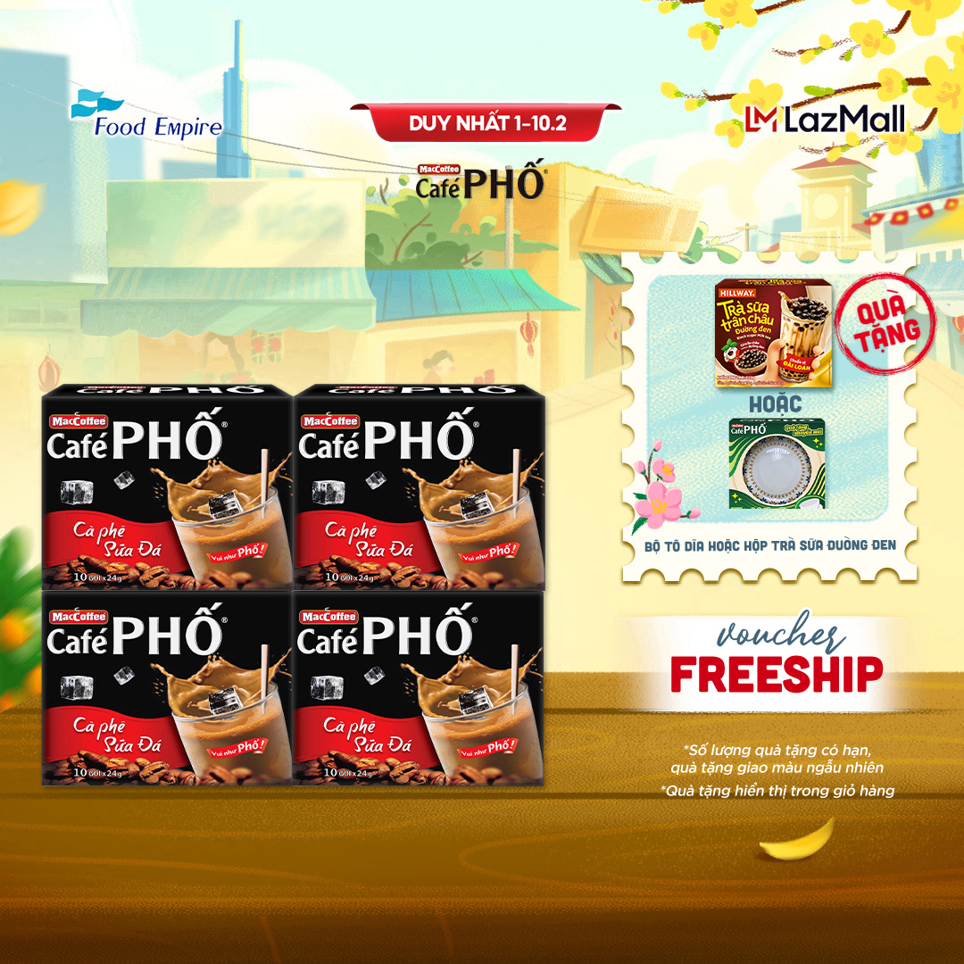 Combo 4 hộp Cà phê phố Sữa Đá - Maccoffee (hộp 10 gói x 24g)
