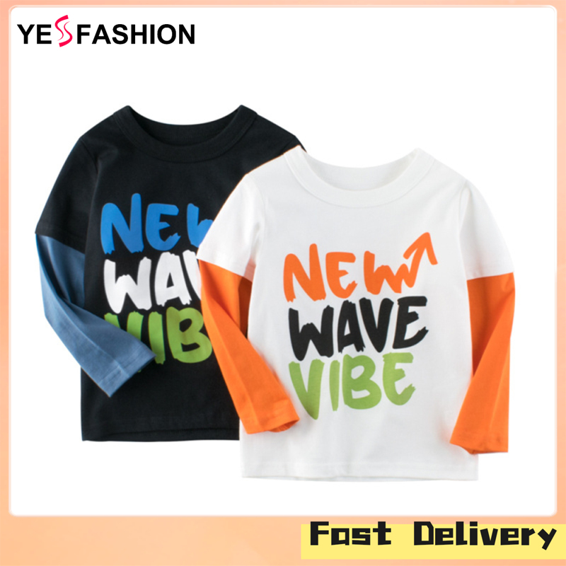 Yesfashion Store IN stockBoys Round Neck Bottoming Shirt Long Sleeves Trendy Letter Printing T-shirt For 1-8 Years Old Kids ราคา 172 บาท*ส่งฟรี