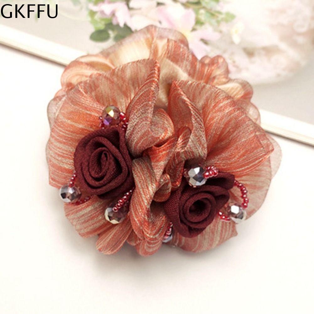 GKFFU Thanh lịch Ngọt ngào Đơn giản Hạt pha lê Dây buộc tóc Vòng tóc ruột lớn Tất cả phù hợp Dây buộc tóc Vải Dây cao su Sợi lụa Hàn Quốc Phong Cách Mũ Nón Phụ kiện tóc nữ Dây Buộc Tóc Hoa