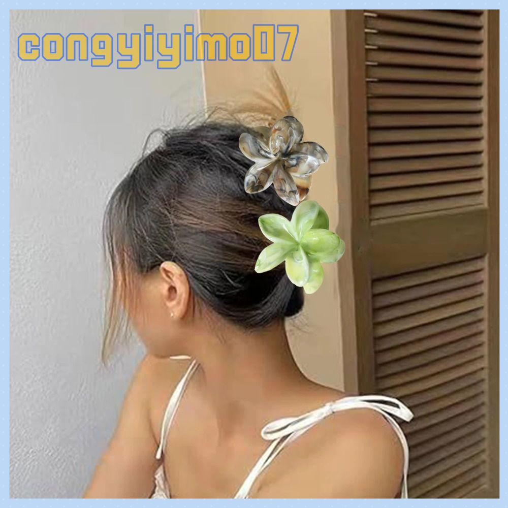 Congyiyimo07 kẹp cá mập kẹp tóc nhựa phong cách bohemian phụ kiện tóc hình hoa mận phụ nữ