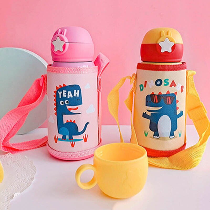 New 350ml 450ml Kids Cartoon 316 Stainless steel thermos cup with straw  children breakfast drinking thermos milk coffee cup