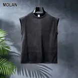 MOLAN Áo ba lỗ không tay phong cách Mỹ cho nam, áo tập thể dục thoáng khí mùa hè, áo cơ bắp thường ngày rộng rãi