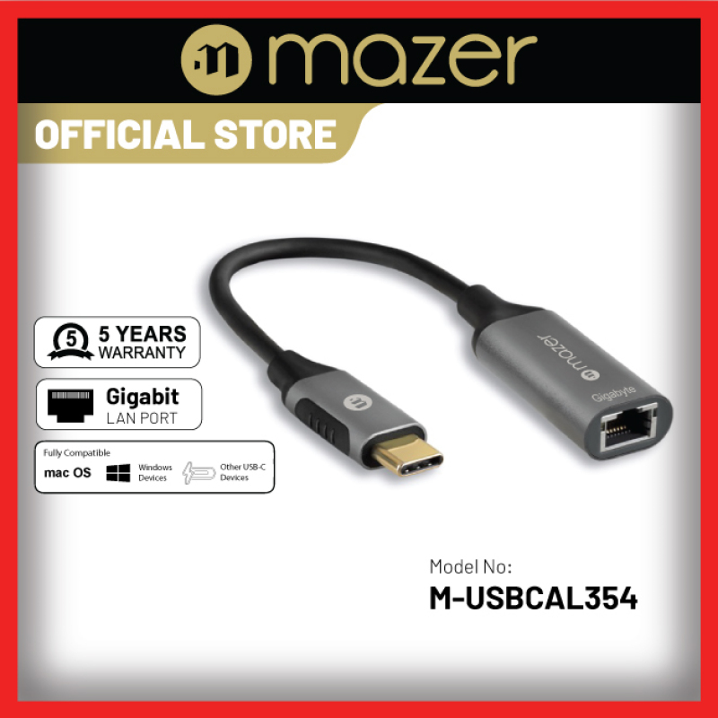 Mazer/M-USBCAL354-GY/AL USB-C to RJ45/Gigabyte Adapter-Grey (5 year warranty)