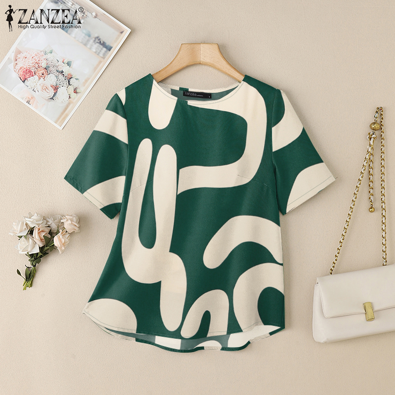 ZANZEA Women Elegant Summer Printing Half Sleeve Top Bohemian Crew Neck Retro Blouses #0310 ราคา 140 บาท*ส่งฟรี