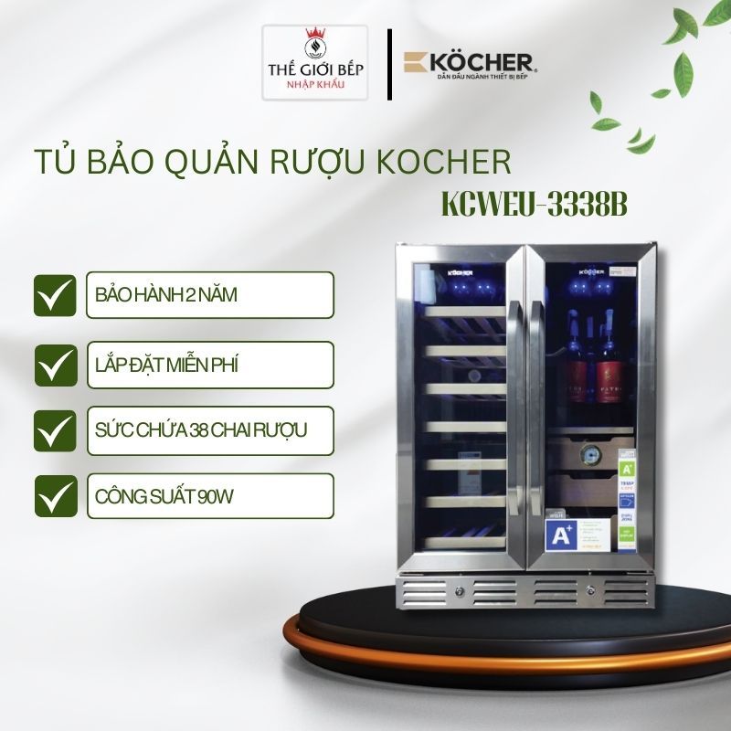 Tủ bảo quản rượu Kocher KCWEU-3338B – Dung tích 120 lít – Side by Side – 2 ngăn nhiệt độ độc lập