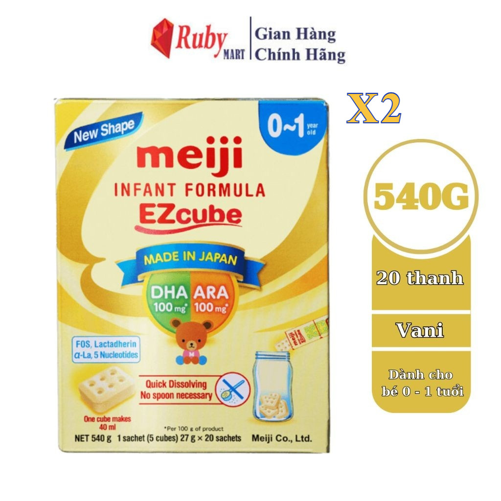 Combo 2 Hộp Sữa bột Meiji nhập khẩu số 0 20 thanh Infant Formula Ezcube 540g (0-12 tháng)