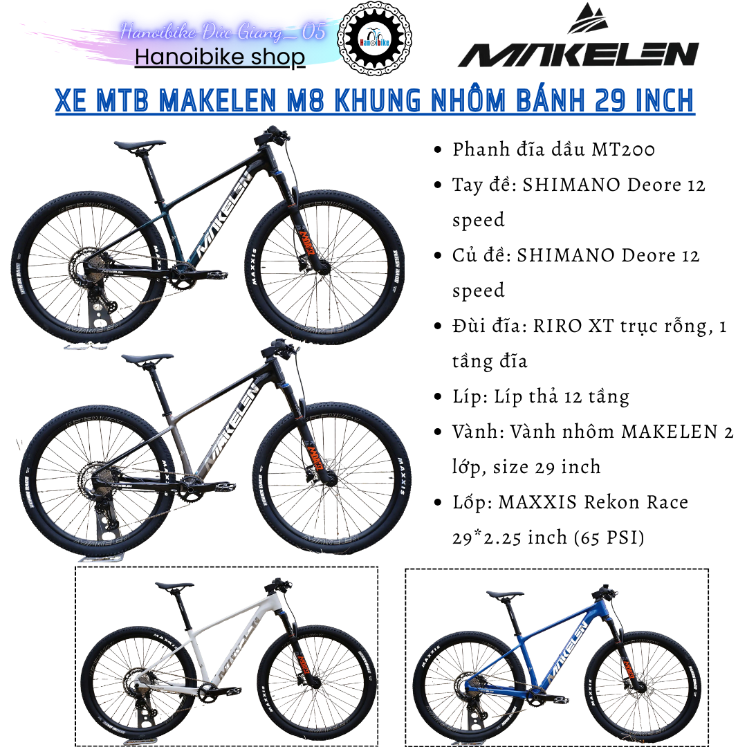 Xe MTB MAKELEN M8 deogre 12s, Phanh đĩa dầu MT200, bánh 29 inch