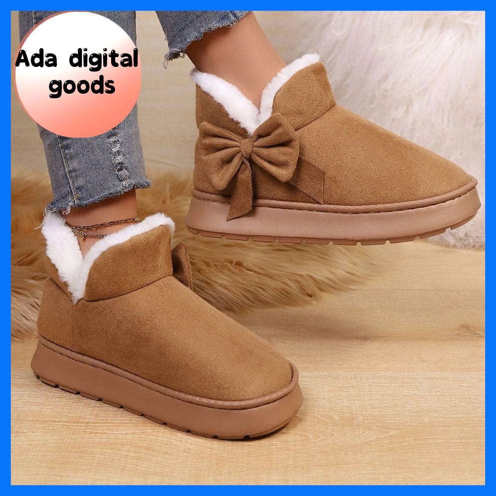 ADG Lót nhung mềm mại Giày tuyết nữ Giữ ấm Nơ Giày mùa đông Thường ngày Mềm mại Giày bốt đế cao dễ mang Dành cho mùa đông thời tiết tuyết