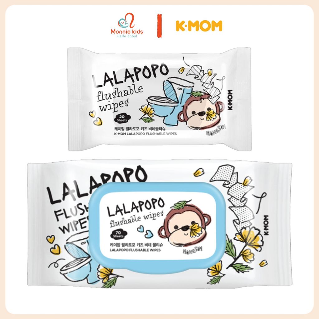 Khăn ướt tự hủy Lalapopo cho bé, giấy lau chiết xuất thiên nhiên an toàn lành tính - Monnie Kids