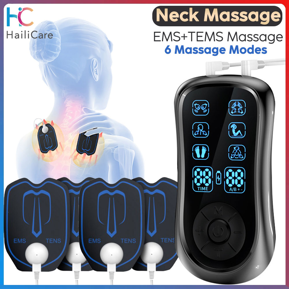 Hailicare EMS TENS Neck Massager Pulse Massage with 6 Massage Modes LCD Acupuncture Massager Comprehensively Alleviate skin Muscle Fatigue
