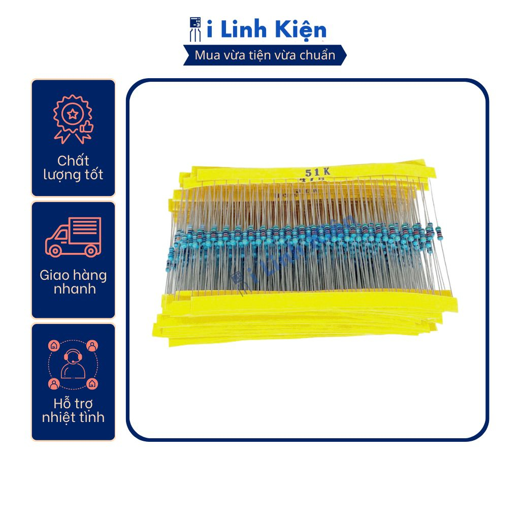 Điện trở vạch 1/4w 22k-82k 1% chân đồng túi 50 con.