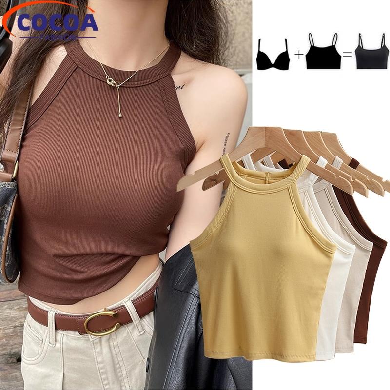 COCOAFashion Women's Sports Yoga Halter Tank Top Camisole Bra with Chest Pad Vest Sleeveless Tube Top ราคา 99 บาท*ส่งฟรี
