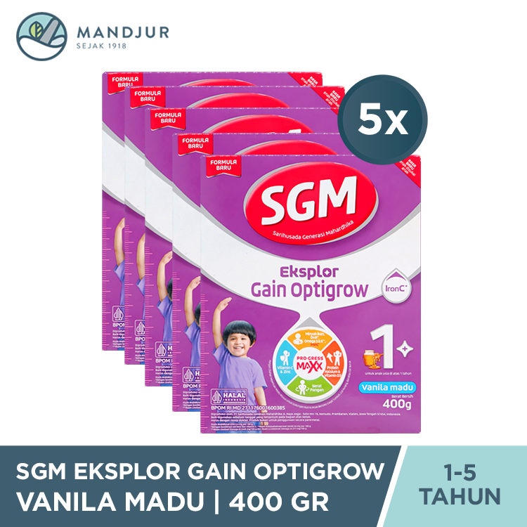 SGM Eksplor Gain Optigrow 1 Plus Vanilla Madu 400 Gram - 5 Pcs