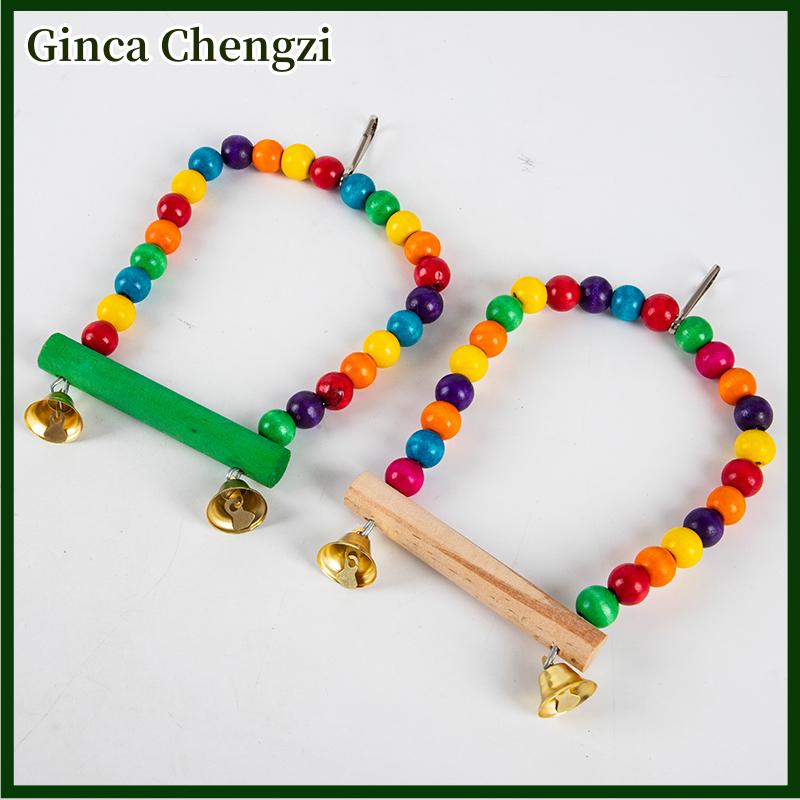 Ginca Đồ chơi đu đưa Vẹt bằng gỗ tự nhiên lồng XÍCH ĐU cá rô treo chim hạt nhiều màu
