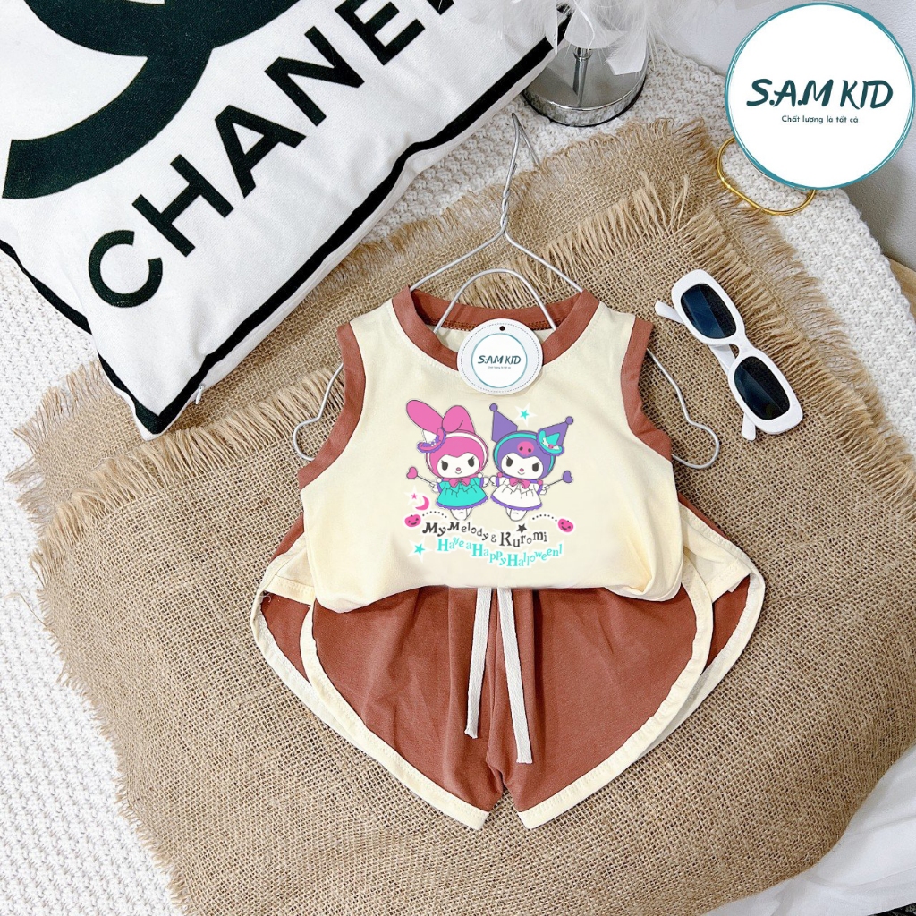 Đồ bộ bé gái SAM kids ba lỗ quần tim 2KUROMI có size đại mặc mùa hè 8-40kg