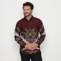 Platini Kemeja Batik Pria Lengan Panjang Katun Maroon 36051