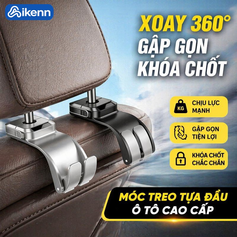 Aikenn Móc Treo Xe Hơi Móc Treo Sau Ghế Xe Hợp Kim Nhựa ABS Chất Lượng Cao Gập Gọn Dễ Lắp Đặt Treo Túi Đựng Rác Túi Đi Bộ Phù Hợp Tất Cả Loại Xe