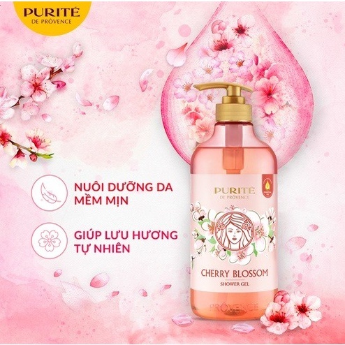 Sữa tắm purite de provence sáng mịn, dưỡng ẩm hương anh đào 850ml