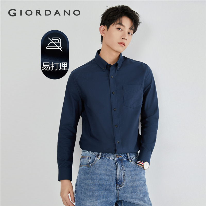 Giordano áo sơ mi tay dài nam chất liệt cotton 100% Oxford không cần là kháng khuẩn dệt thoi 01043479