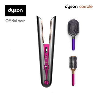Dyson Corrale™ Straightener Black Nickel Fuchsia with Paddle Brush Purple Black and 45mm Round Brush Fuchsia worth $118