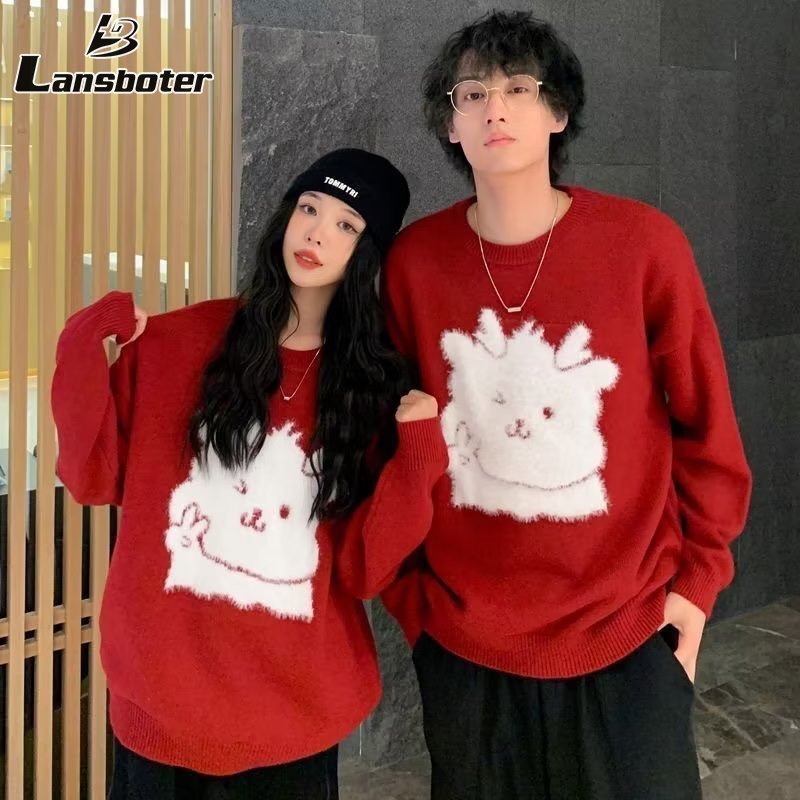 Lansboter Unisex Winter sweater New Year s red knitted sweater stylish