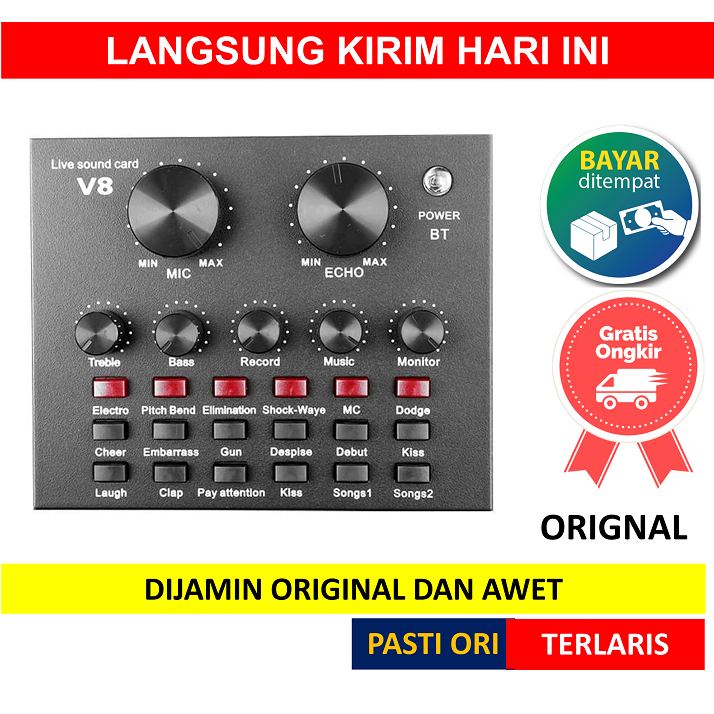 Sound Card V8 Microphone Webcast Live External Sound Card With 5.0 Personal Entertainment Streamer For Phone Computer Harga 65,500 rupiah*Gratis Ongkir