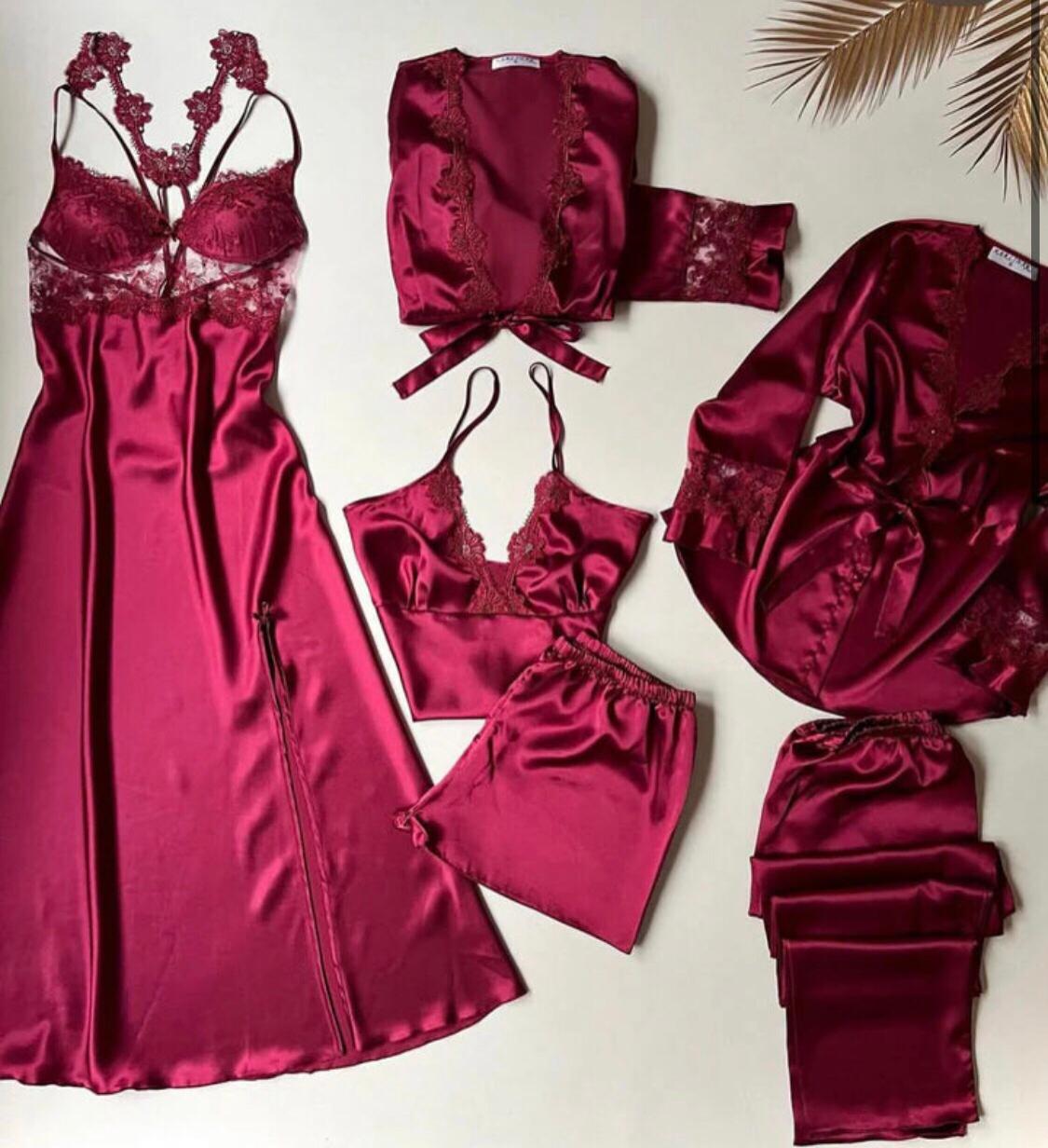 Elegant 6-Piece Bridal Nighty Set - Soft Silk Jersey, Standard Size