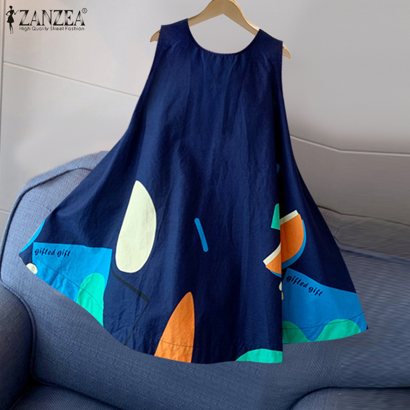 ZANZEA Women Holiday Fashion Round Neck Graphic Printed Tanks Casual Crew Neck A-Line Vests Tops #0826 ราคา 202 บาท*ส่งฟรี