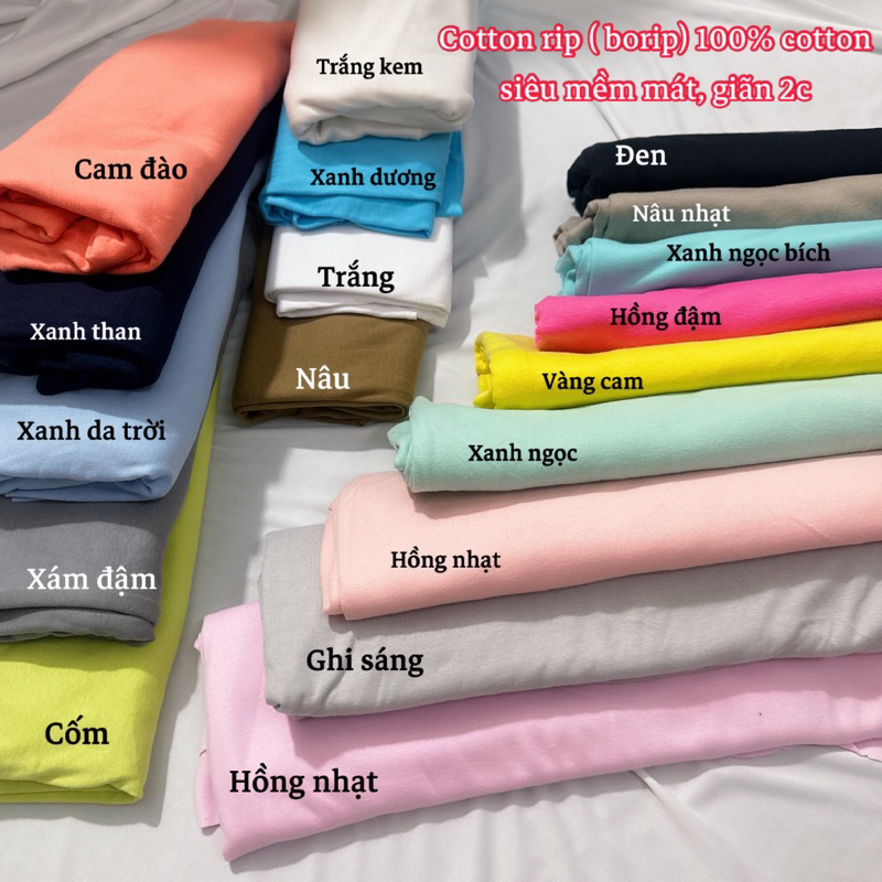 Vải cotton rip - borip 100% cotton siêu mềm mát, may áo phông, quần áo, đồ cho bé sơ sinh,…