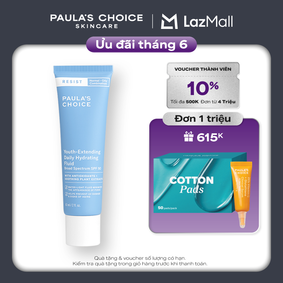 Kem chống nắng phổ rộng bảo vệ dài lâu Paula's Choice Resist Youth-Extending Daily Mattifying Fluid SPF 50 60ml Mã 7800
