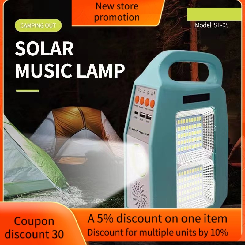 Solar Charging Build - In Panel " ST - 08 " Music Bluetooth Speaker Lamp with Emergency Flashlight