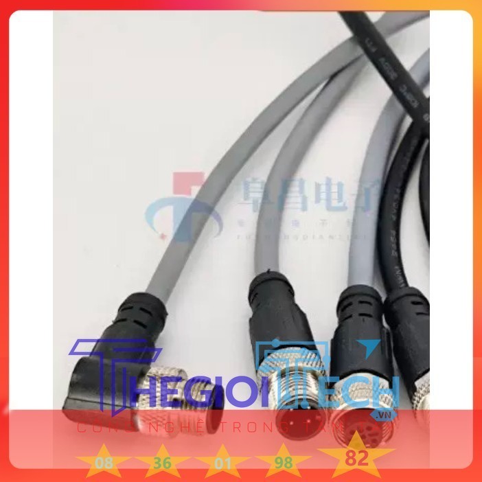 TH Dây Cảm Biến Đầu Jack connector cắm M12, Cáp 4 5 8 12 Lõi, Đầu chân đực, đầu cái, chống thấm nước, kiểu đầu nối thẳng TGT - 5m - PUR 4P vuông có Lưới