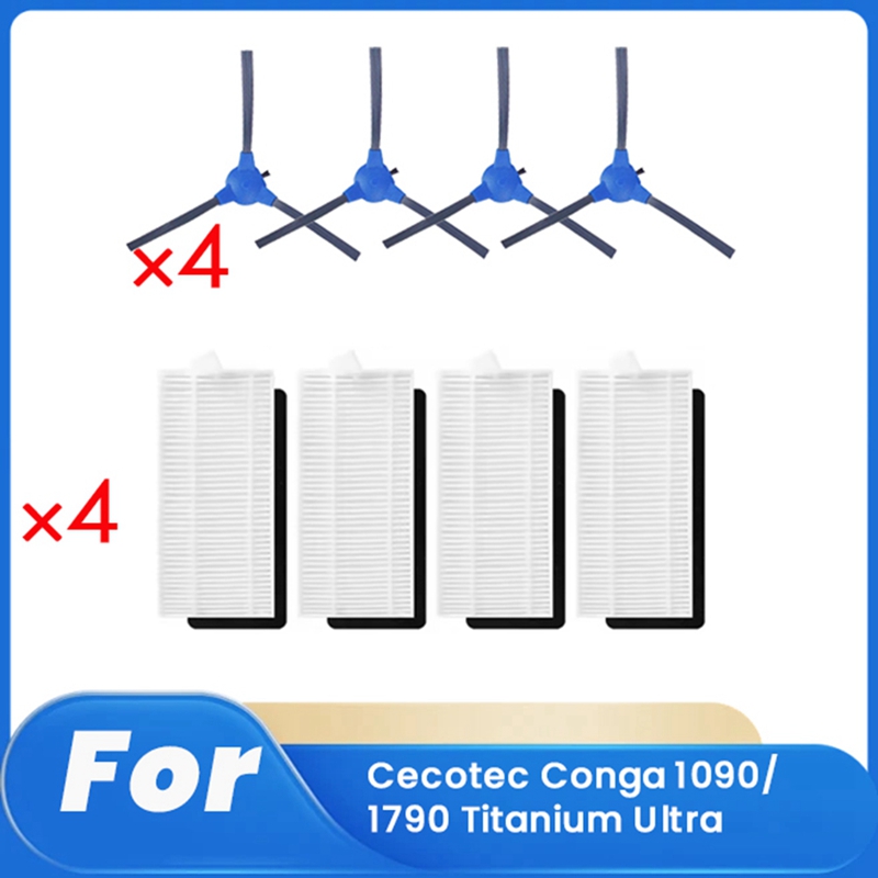 8 Pcs Filter and Side Brush for 1090/1790 Titanium Ultra Cleaner Parts Replacement