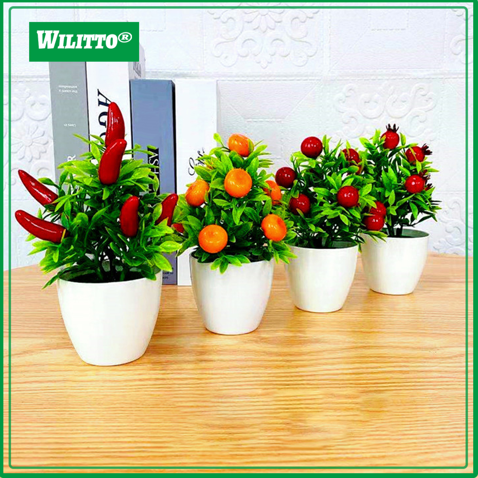 Artificial Fruit Bonsai Mini Orange Pomegranate Tree Windowsill Decor Plastic Courtyard Simulated Plants Bonsai for Home ราคา 57 บาท*ส่งฟรี