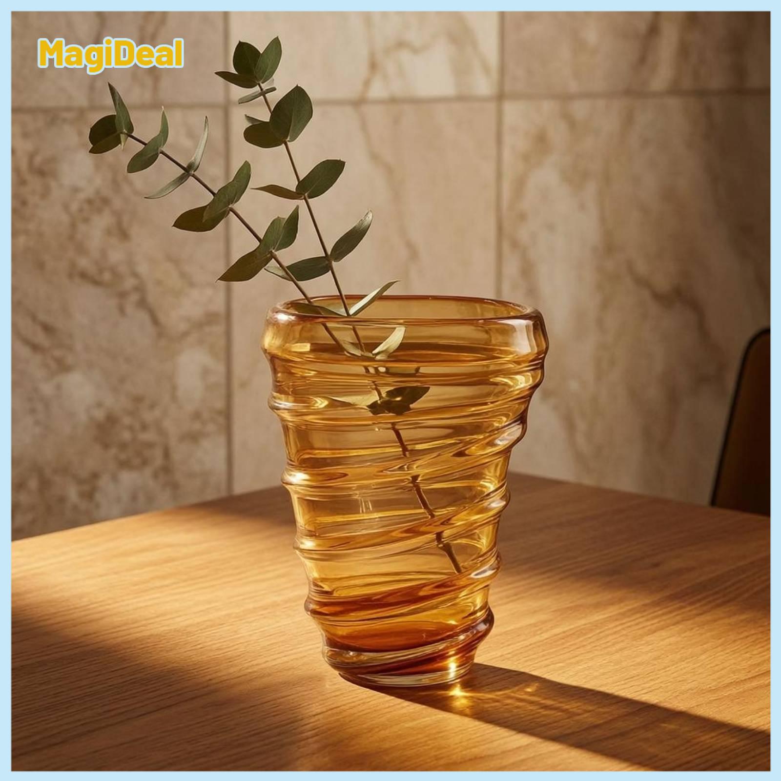 Wavy Ribbed Vase Sculptural Amber-Hued Glass Vase Room Accent Tabletop Home Decoration Centerpiece ราคา 17,274 บาท*ส่งฟรี