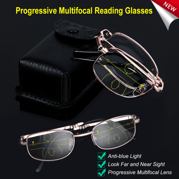 Giá bán 2YAO2YAO Unisex Far Near Sight Eyewear +1.00~+4.00 Degree Progressive Multifocal Lenses Includes Glasses Case Metal Reading Glasses Presbyopia Eyeglasses