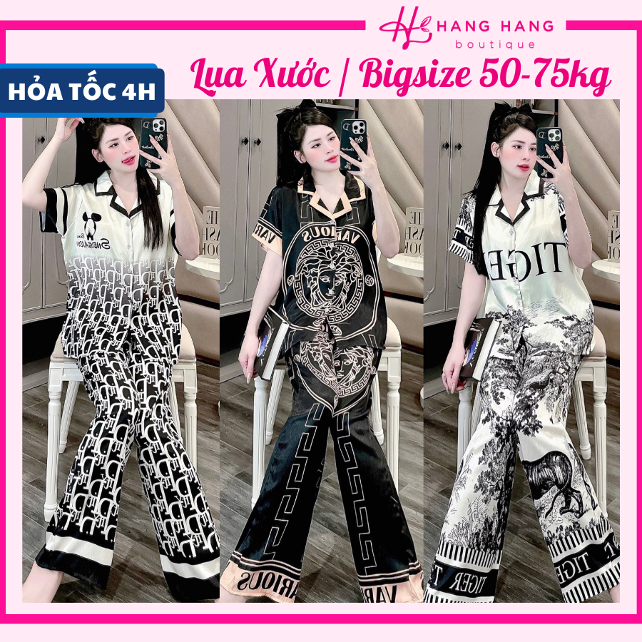 Bộ đồ ngủ bigsize 50-75kg, đồ bộ nữ pijama dài cộc tay ngắn lụa xước bigsize, đồ ngủ lụa mặc nhà thiết kế sang chảnh