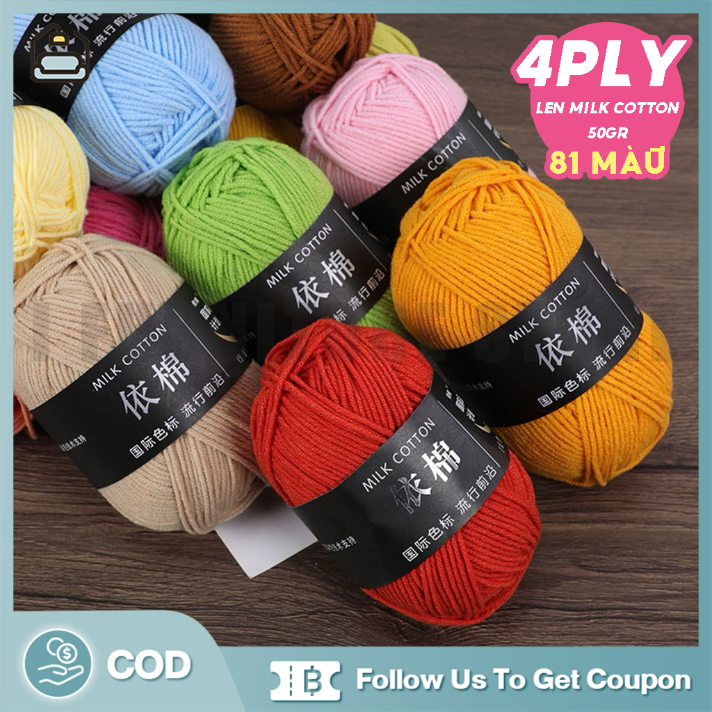 IFS Len milk cotton 50g - len đan móc khăn, áo, thú bông, túi xách, đồ trang trí (Đủ bảng màu 01-81)