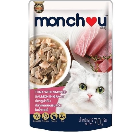 [HỘP 12 GÓI]  Monchou mèo premium 70g x 12 gói🐶 FREE SHIP 🐶 Thịt Cá thật chứa Krill oil bổ não