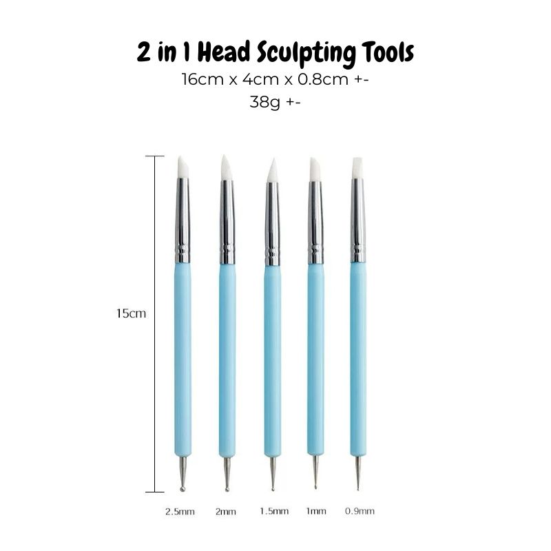 CTD 5Pcs Set Stainless Steel Two Head Sculpting Polymer and Soft Pottery Clay Tool Silicone Modelling Art Shaper Tools